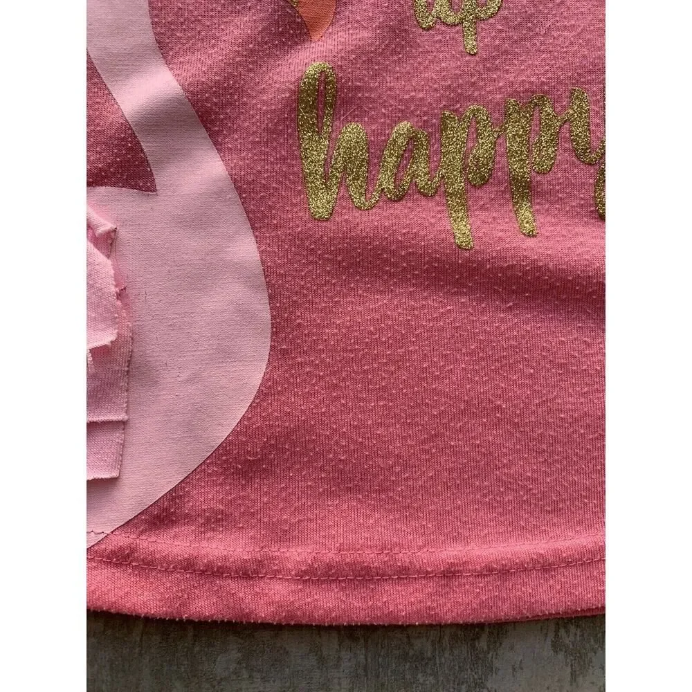 Toddler Girl Flamingo Top & Shorts Pajama 3 Piece Set Pink White Gold Glitter 2T